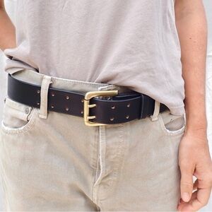 Men's dark brown Leather Belt double prong